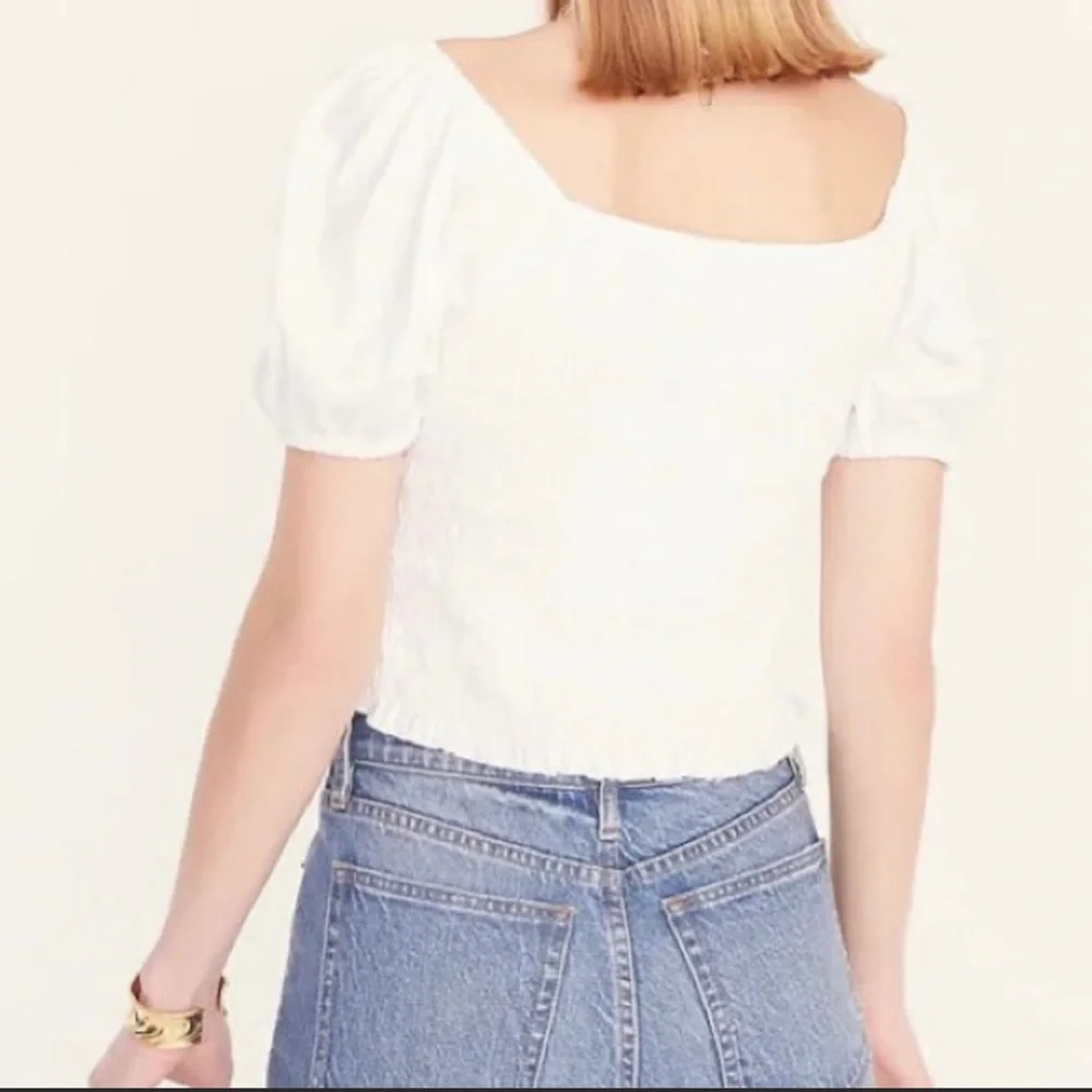 J. Crew Smocked Broken In Jersey Puff Sleeve Cropped Top Coquette Soft Girl Boho